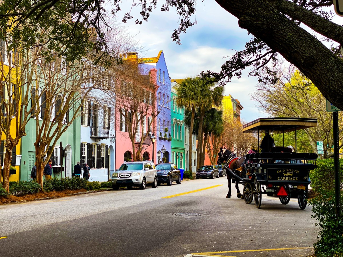 downtown charleston bright colorful homes