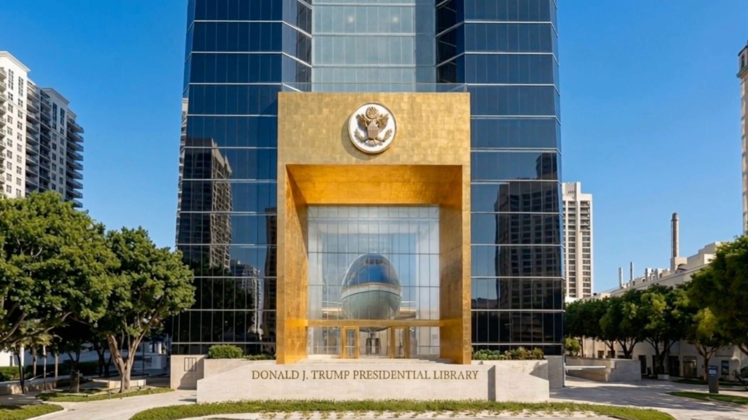 A rendering from a video previewing plans for the Trump Library entrance