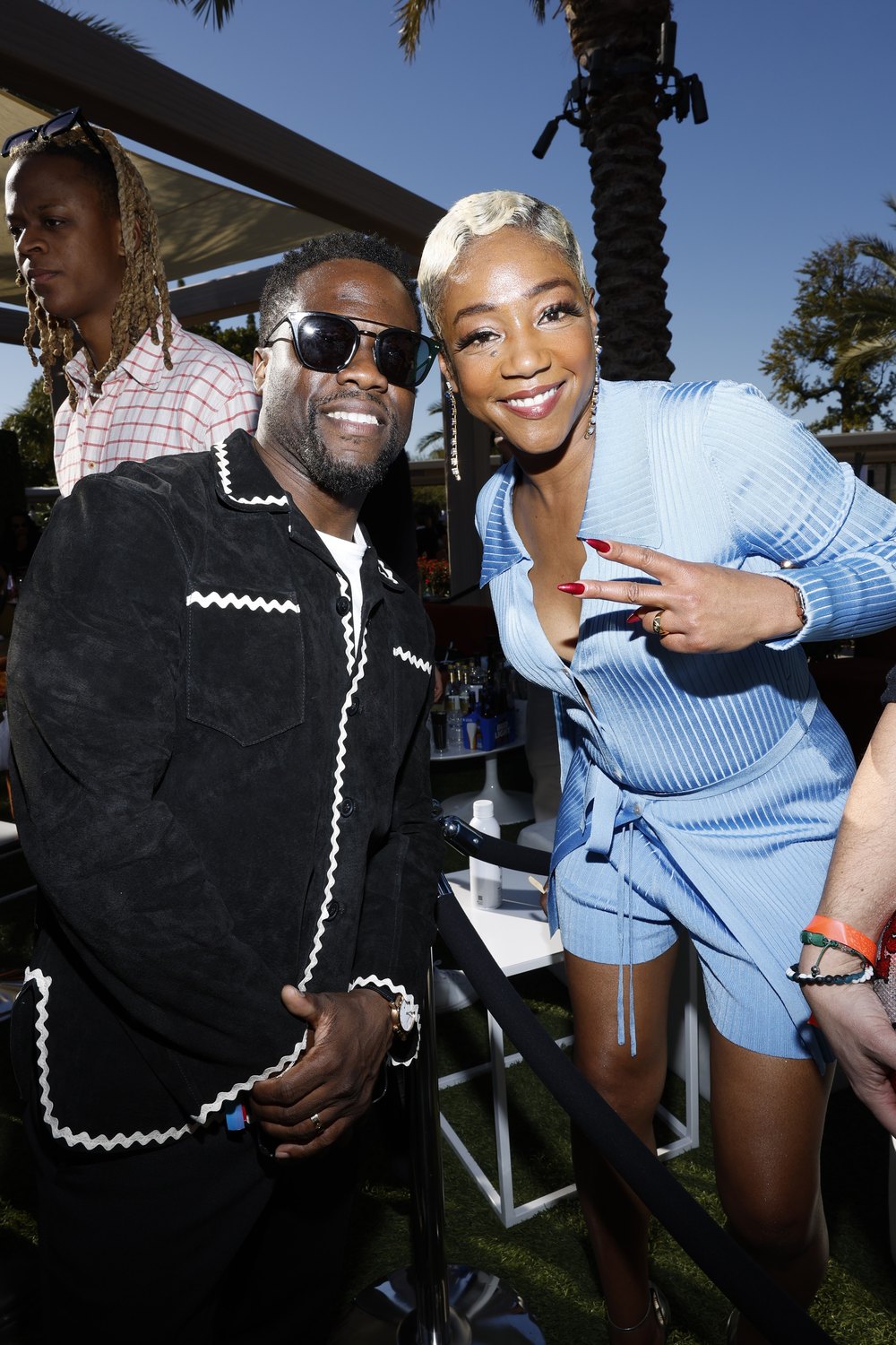 Kevin Hart and Tiffany Haddish attend Michael Rubin's 2023 Fanatics Super Bowl Party
