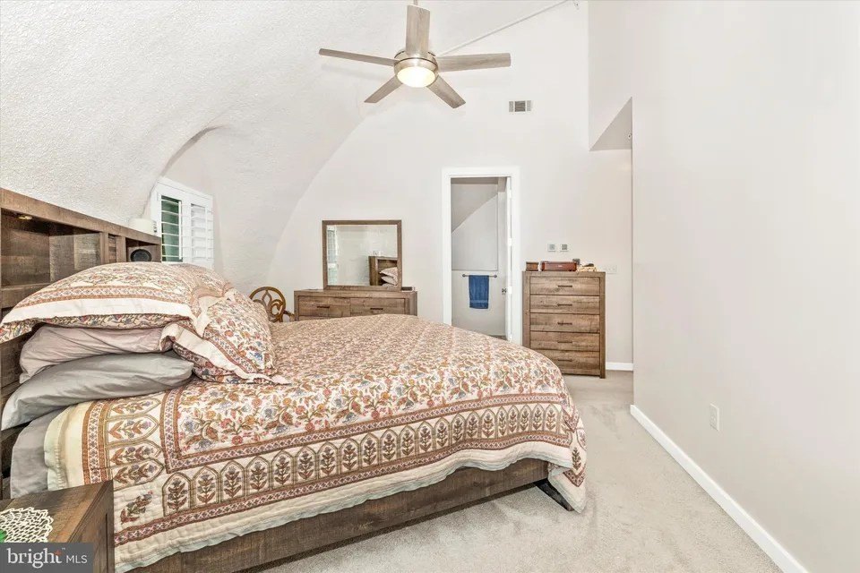 Bedroom inside monolithic dome home in Smithsburg, MD, on sale for $1,149,000