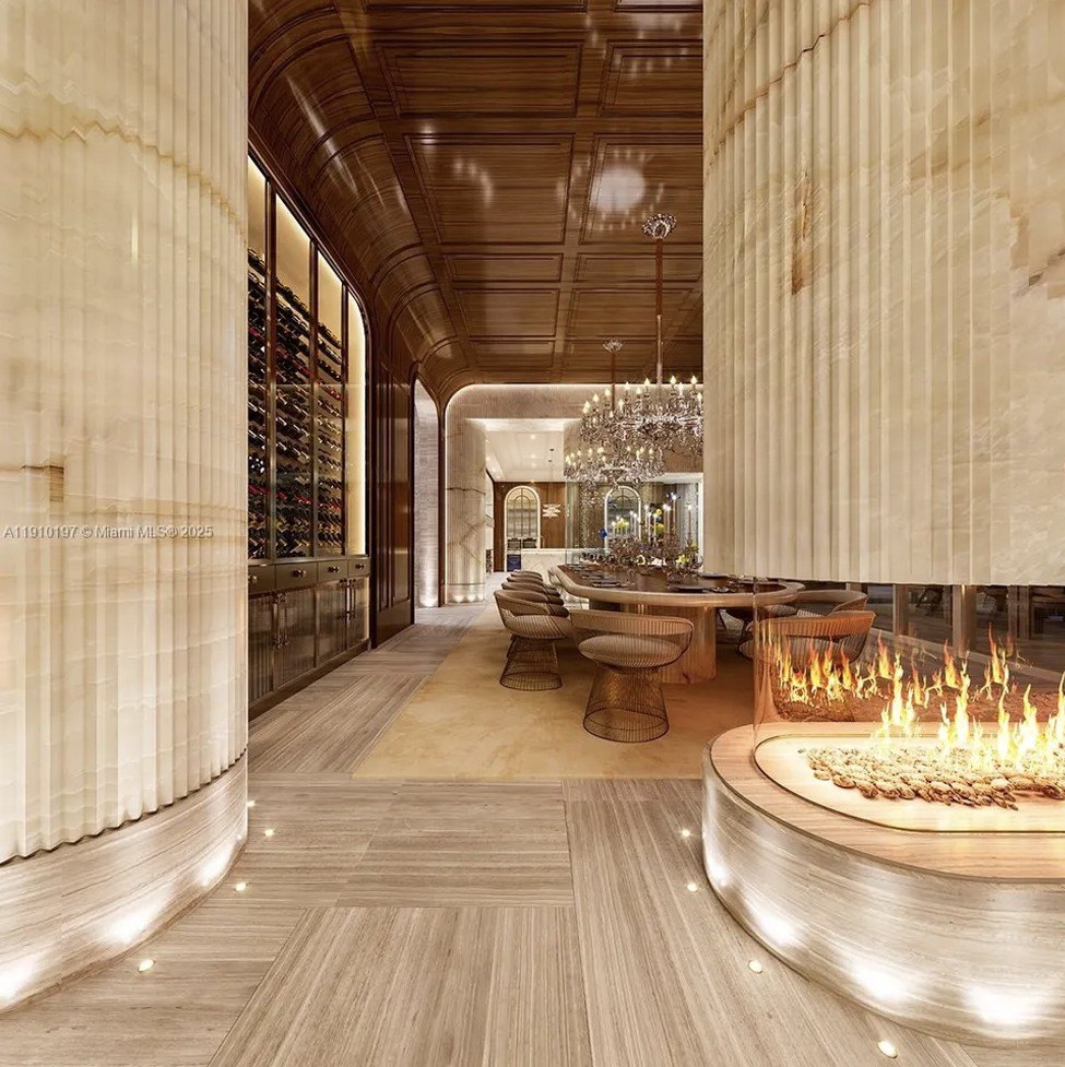 Interior space with a fire in a luxury home in Florida that Meta chief executive Mark Zuckerberg paid 170 million for.