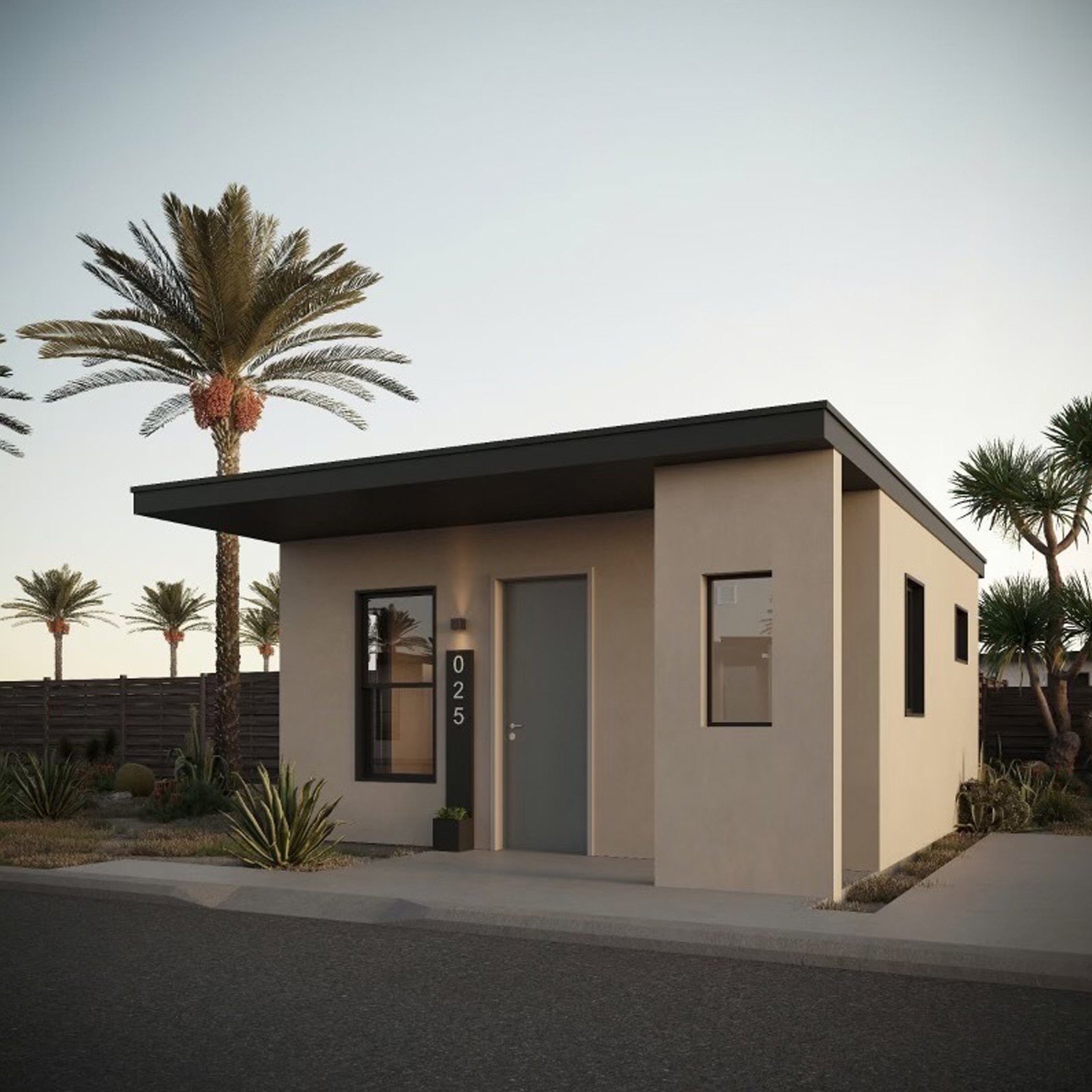 Tiny Home Rendering with palm trees