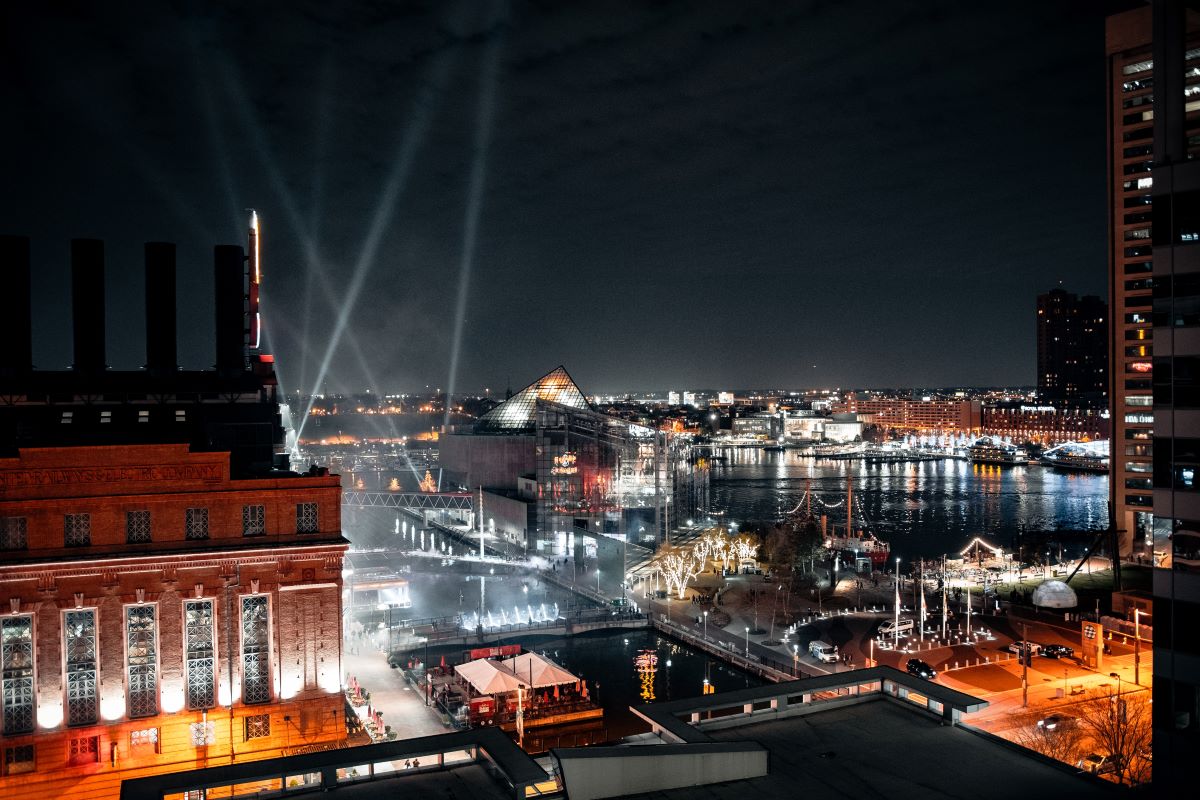 inner harbor baltimore at night