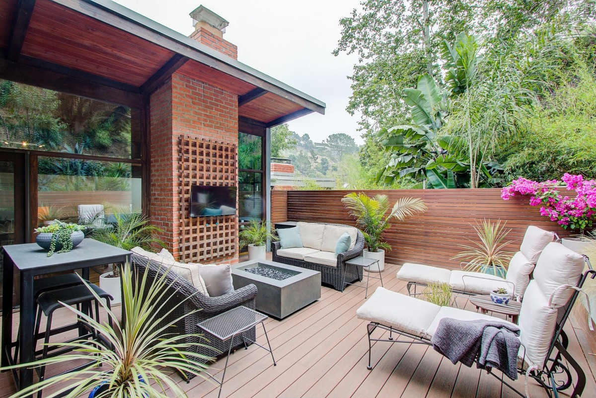 backyard movie theater setup with outdoor tv