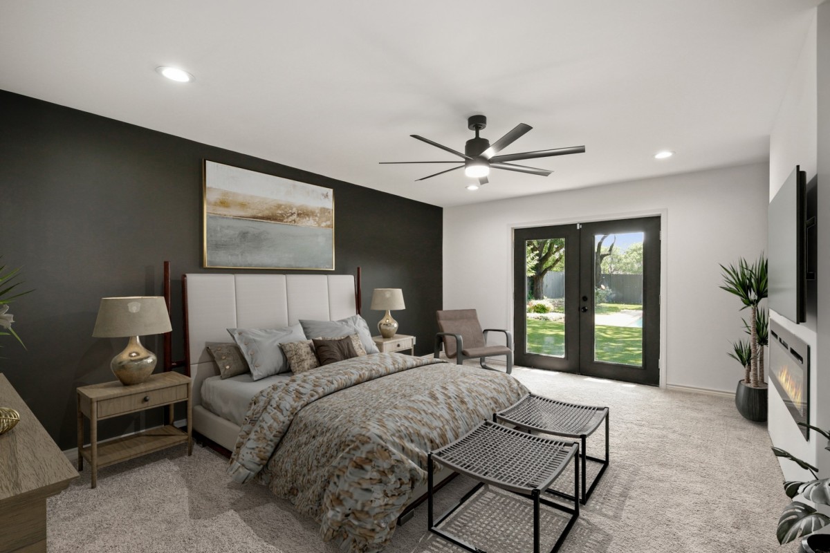 refreshed primary bedroom dark accent wall