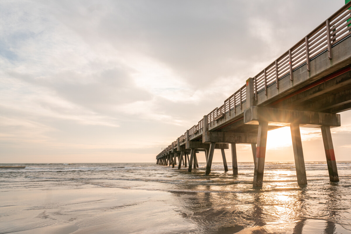 Overcast day on the Jacksonville Beach Pier. Outdoor winter shots of Jacksonville, Florida in the daytime. 