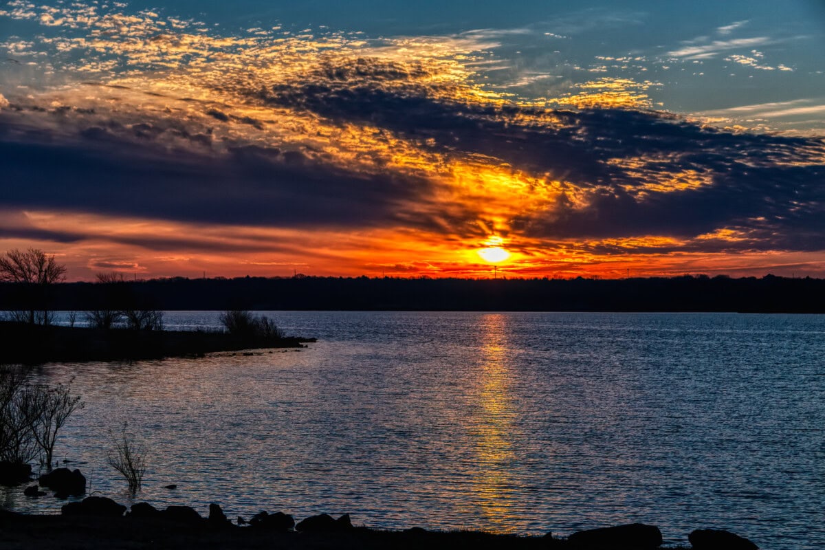 lake arcadia in oklahoma at sunset