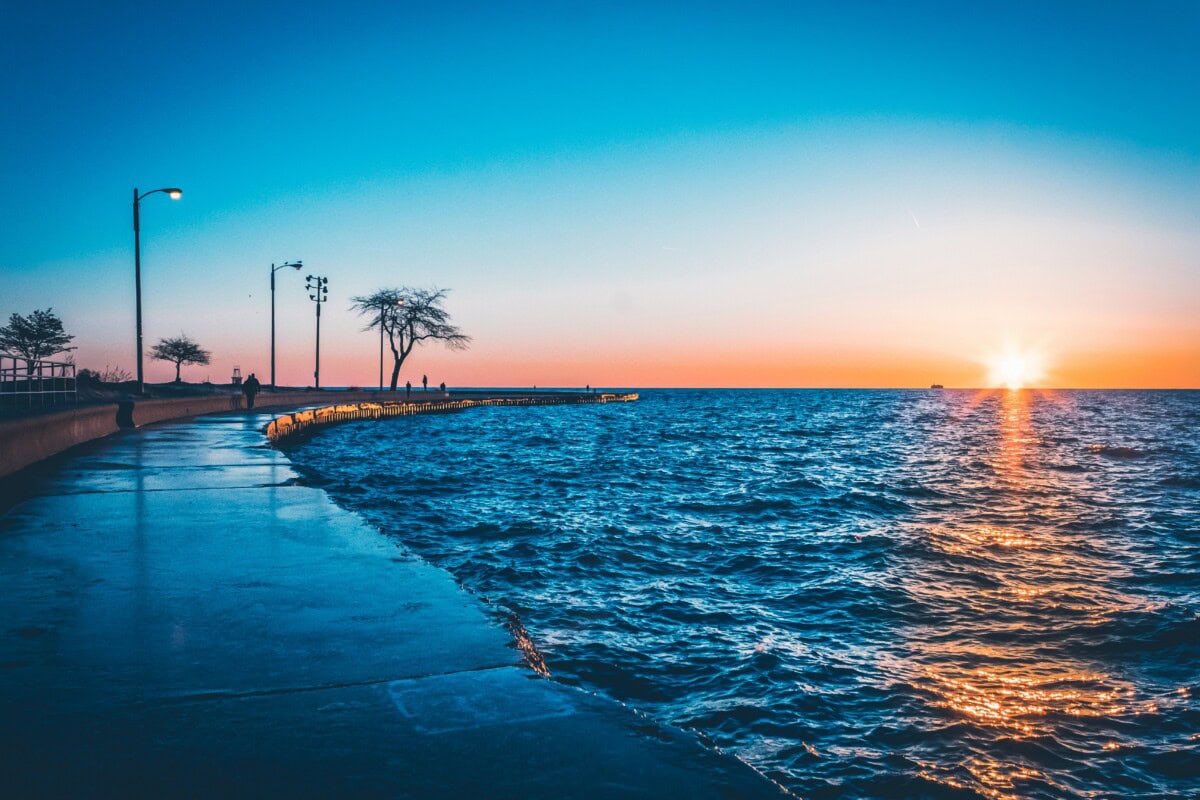 lake michigan in chicago at sunset