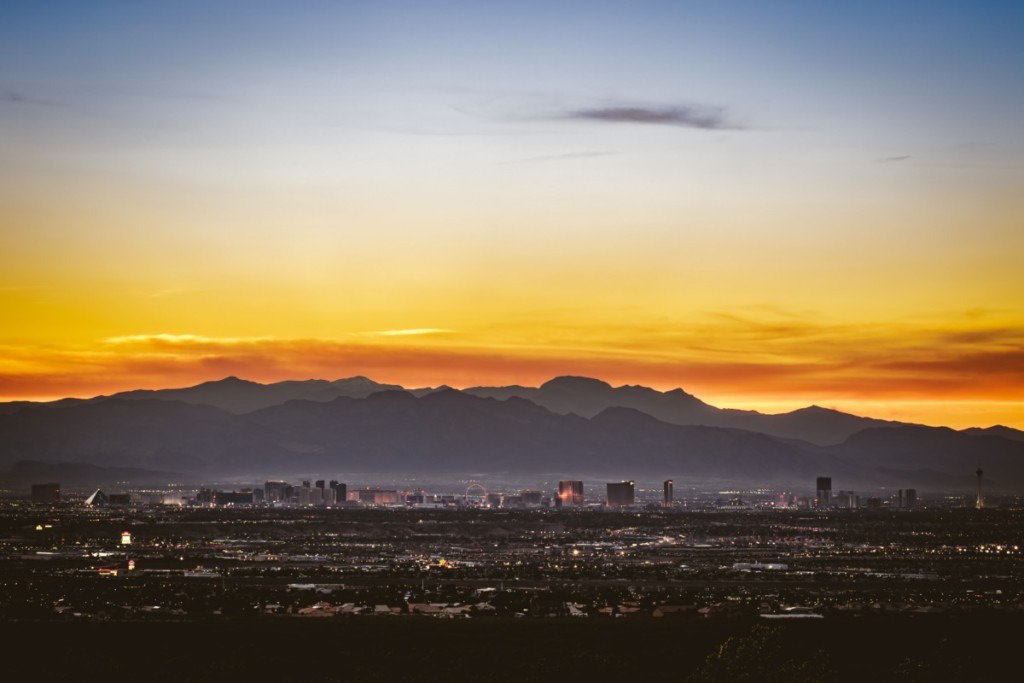 las vegas aerial view during sunset