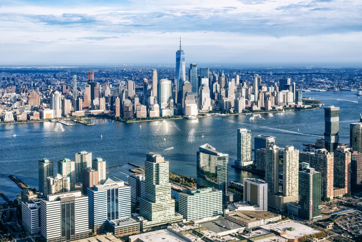 View of Manhattan from the air from a medium distance