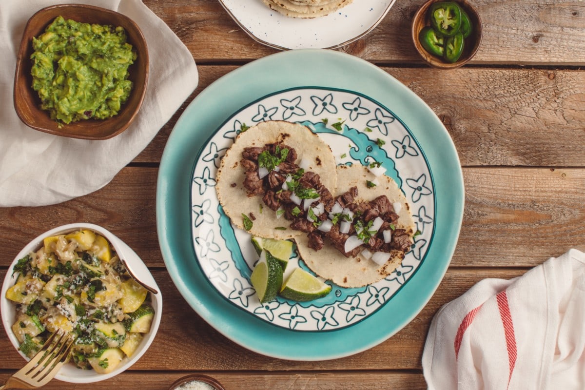 spread of tacos on table