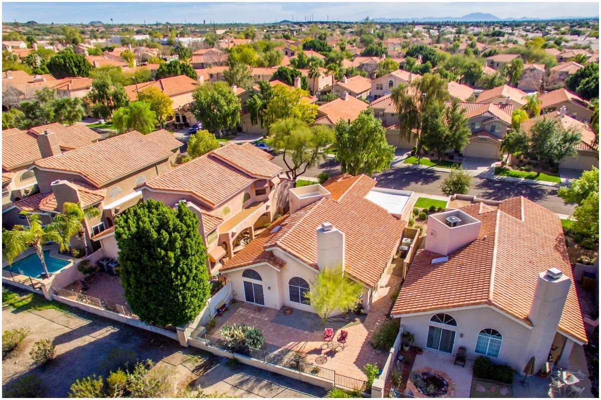 Aerial view of a neighborhood