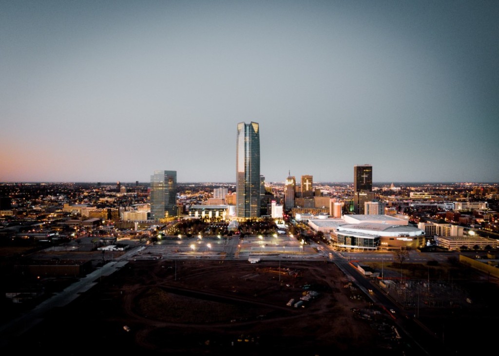 downtown oklahoma city sunset skyline