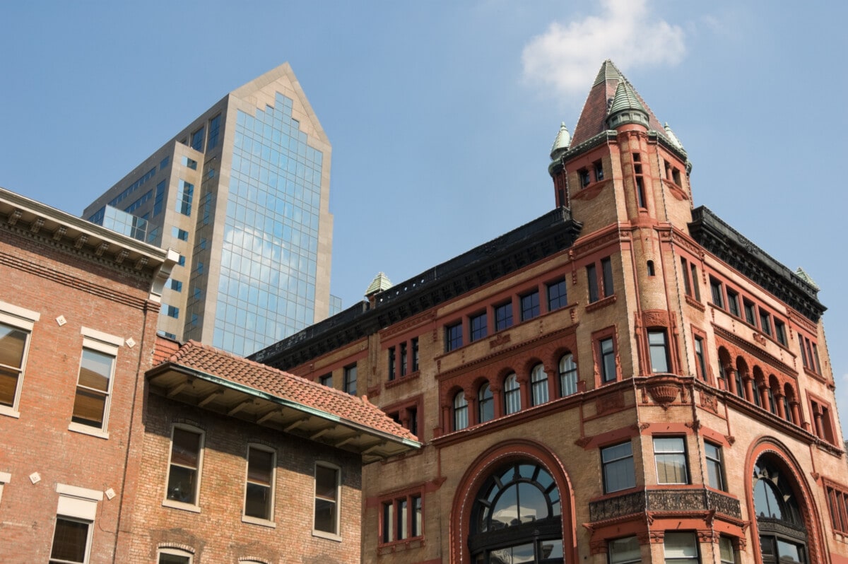 historic building and skycraper in downtown Louisville kentucky - Getty