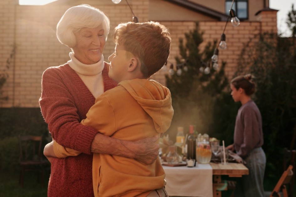 Grandma and grandson hugging