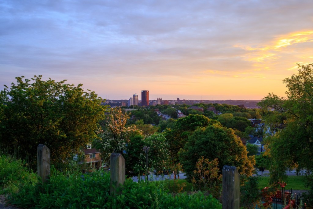 landscape in pittsburgh suburb at sunset