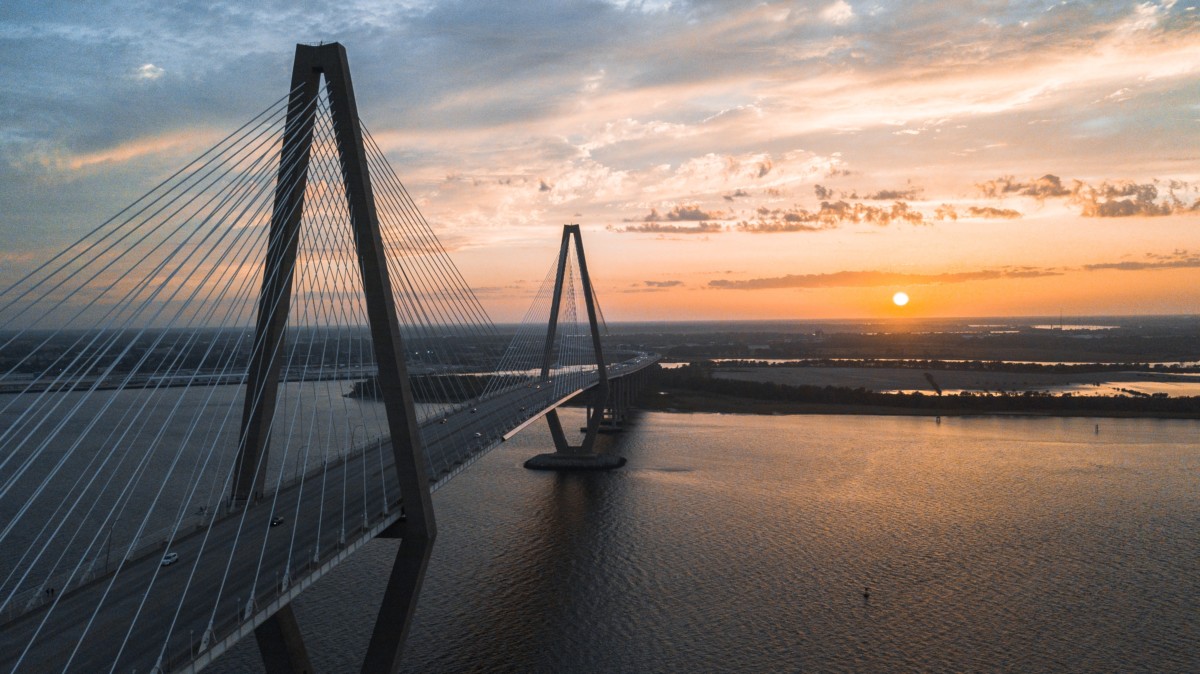 ravenel bridge during sunset
