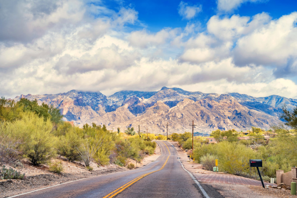 road at the foothills of Santa Catalina Mountains in tucson
