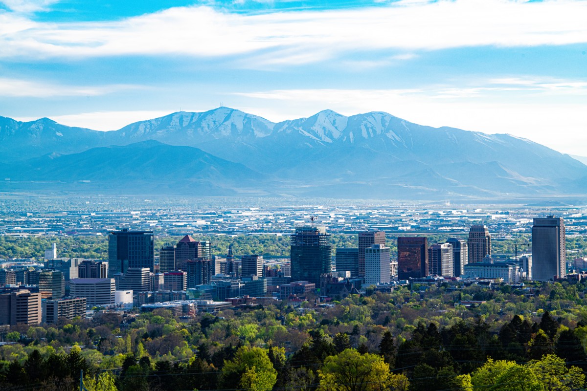 salt lake city skyline on sunny day