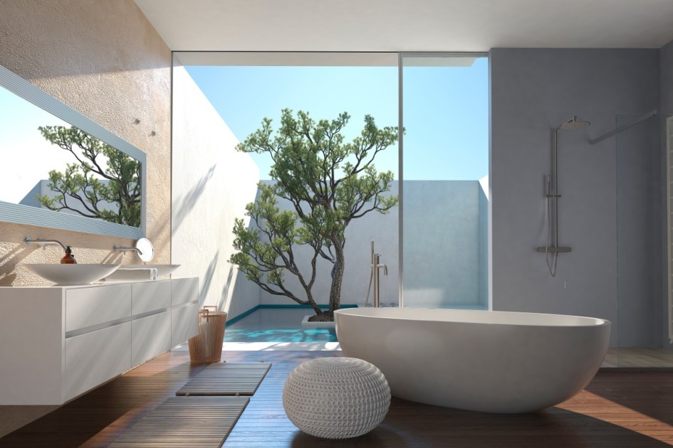 Serene bathroom with modern features