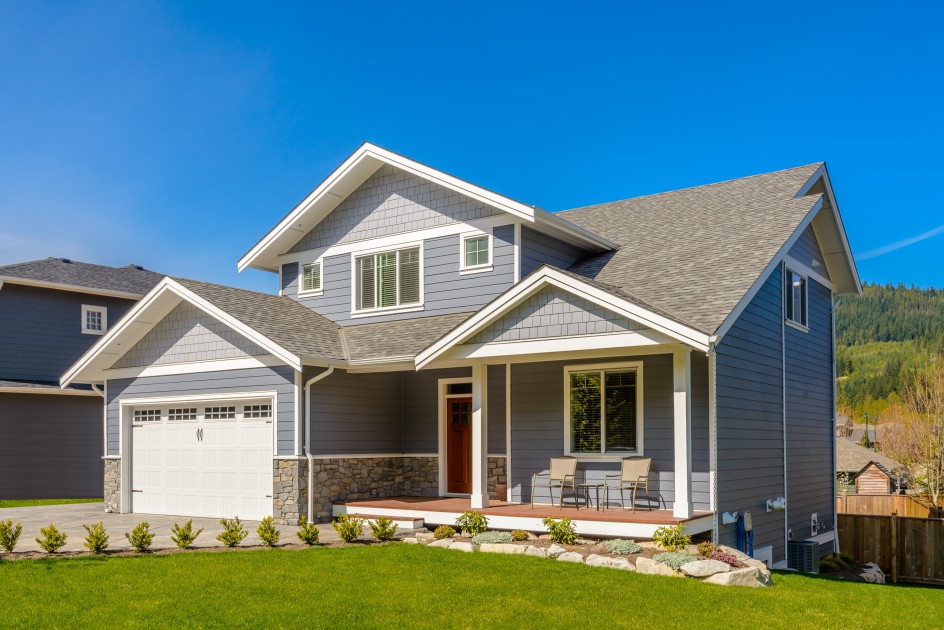 A gray two-story house.