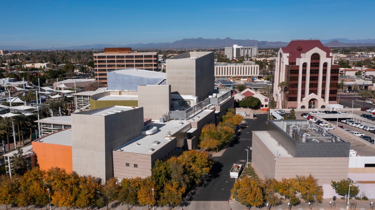 Daytime skyline view of downtown Mesa, Arizona, USA.