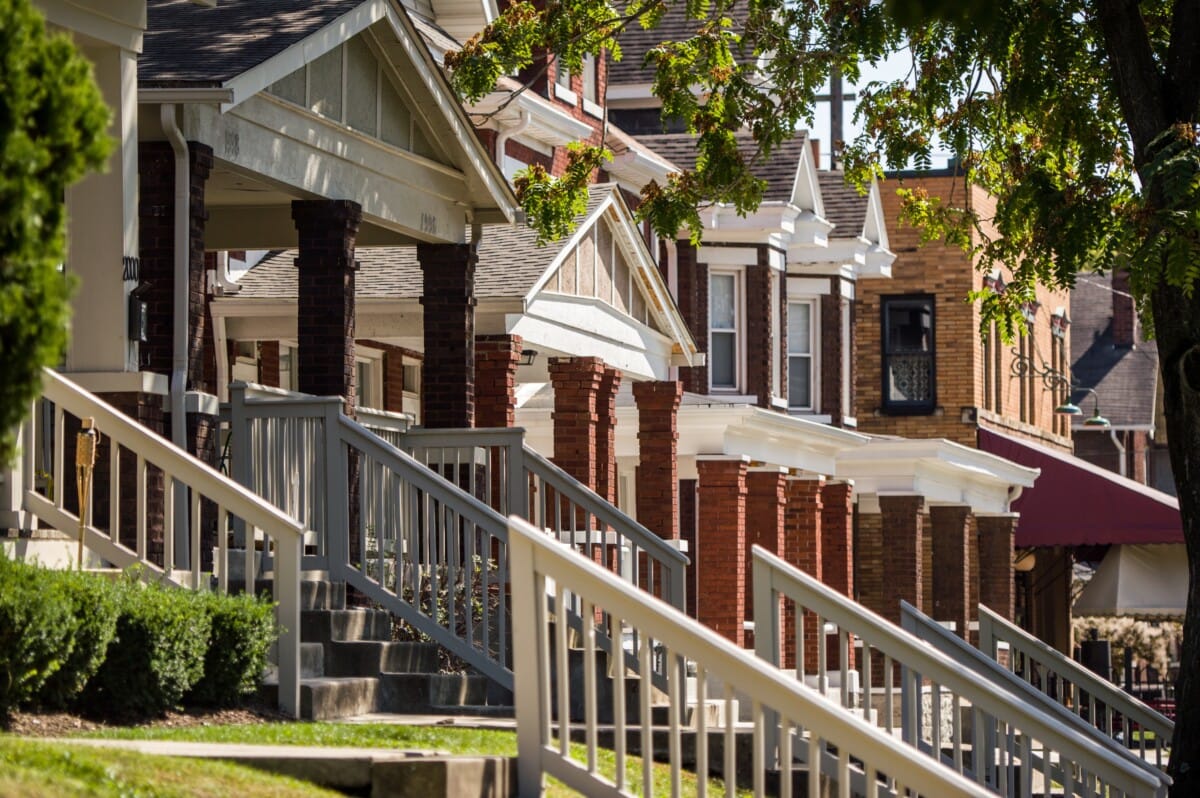 row of historic homes in harrison west neighborhood of columbus