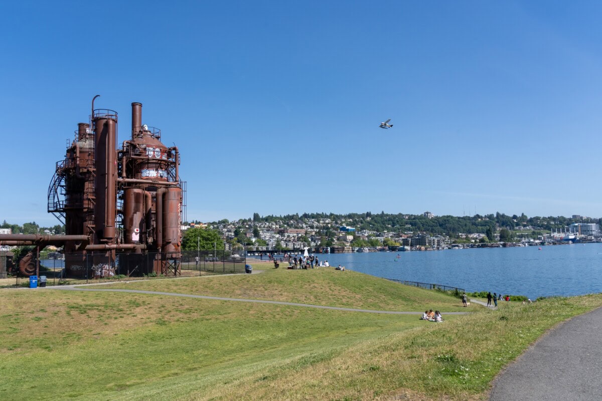 old gasworks park in seattle on lake union