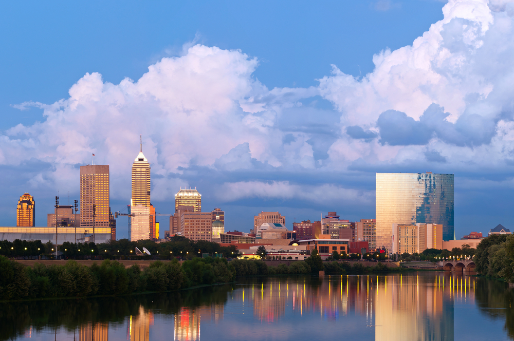 Indianapolis skyline during sunset