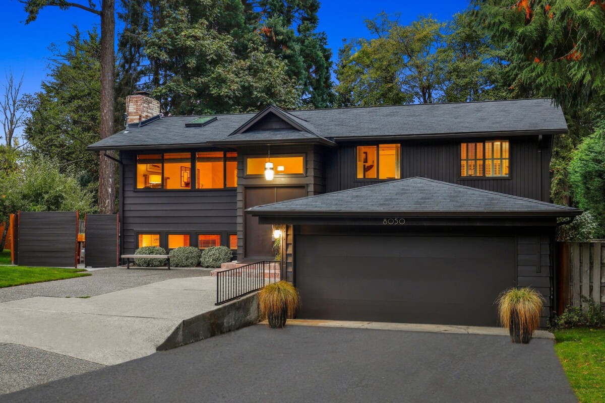 split level ranch home at night