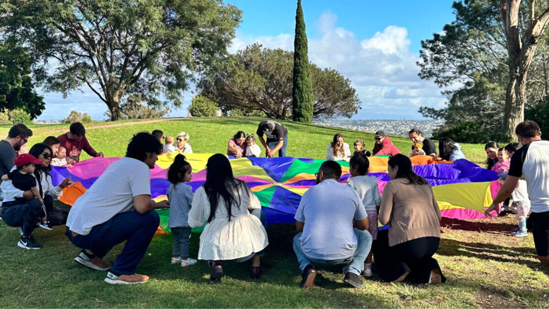 Children taking a sensory learning class in a park