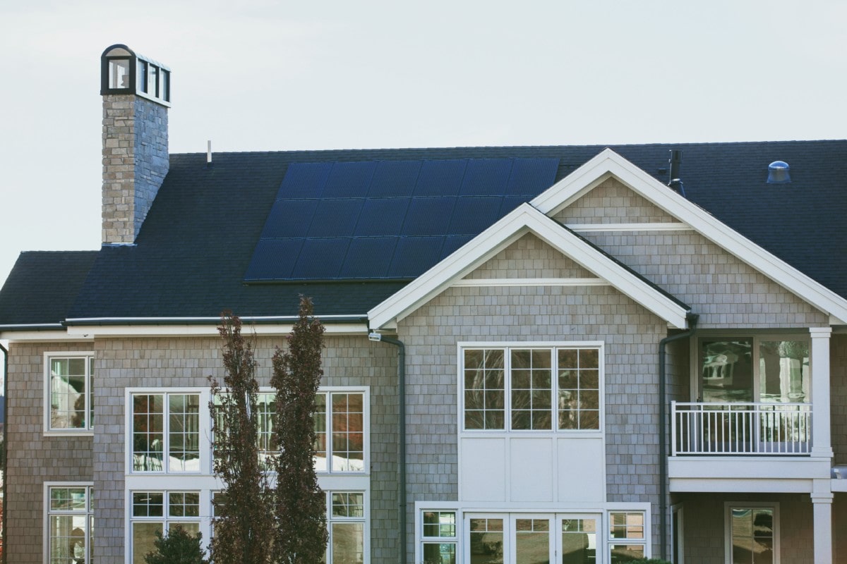 Two story house with solar panels